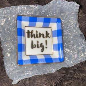 🌵Brand new Draper James Ceramic Trinket Ring Tray Think Big 3" Blue Gold Plaid!
